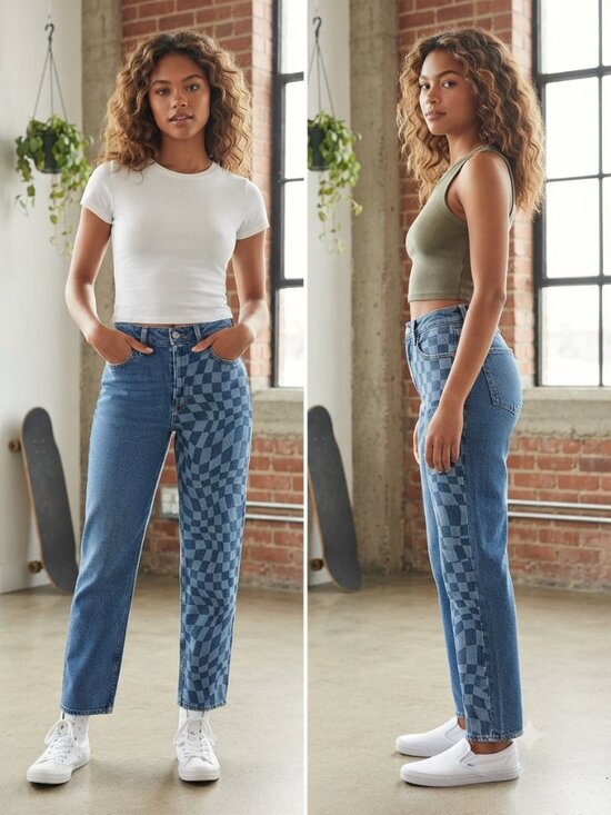Hollister Denim - Hollister California Ultra High Rise Vintage Straight Blue Checker Jeans Size 25